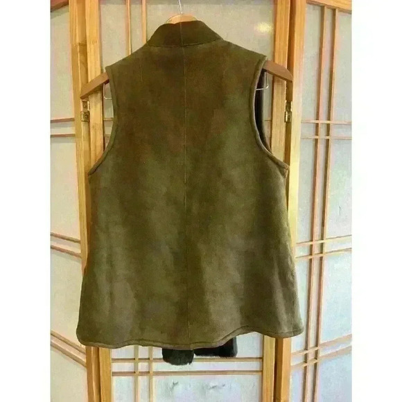 Women’s Sherling Vest Moss Green, Hook N Eye Closure W/ Sherling Scarf, Small - Picture 12 of 15